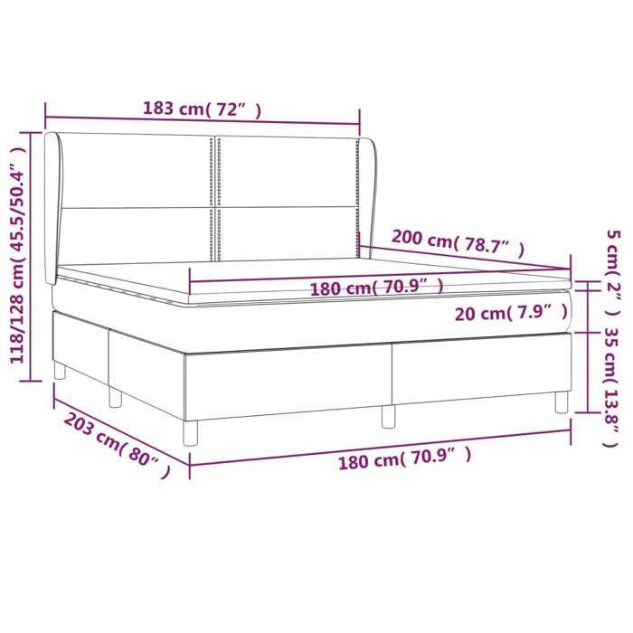 3128467 vidaXL Lit à sommier tapissier avec matelas Bleu 180x200 cm Tissu