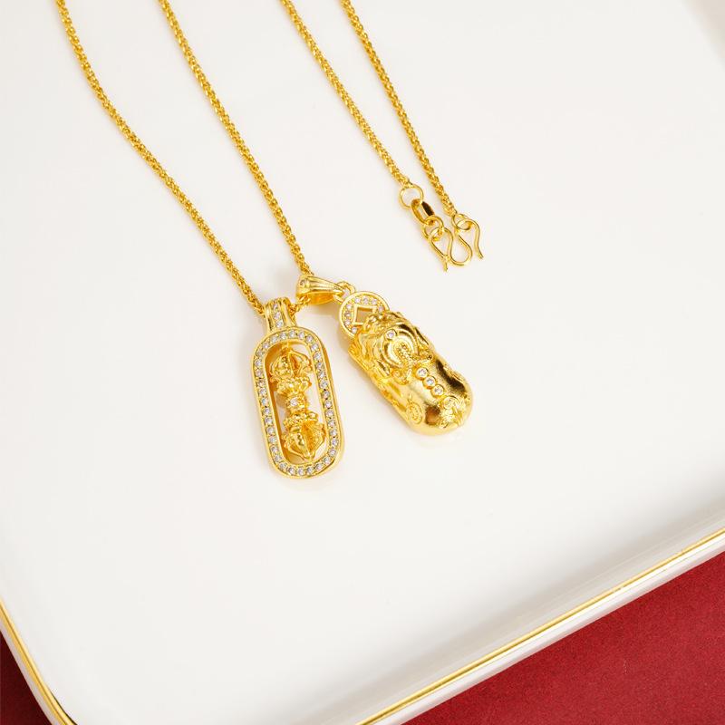 Ancient Vietnamese Gold Sand Pixiu Diamond Pestle Pendant Gourd Necklace
