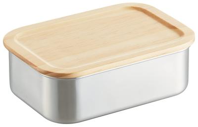Skater Stainless Steel Storage Container with Wooden Side Dish 830ml Large Lid, Container, Capacity, STCN9-A