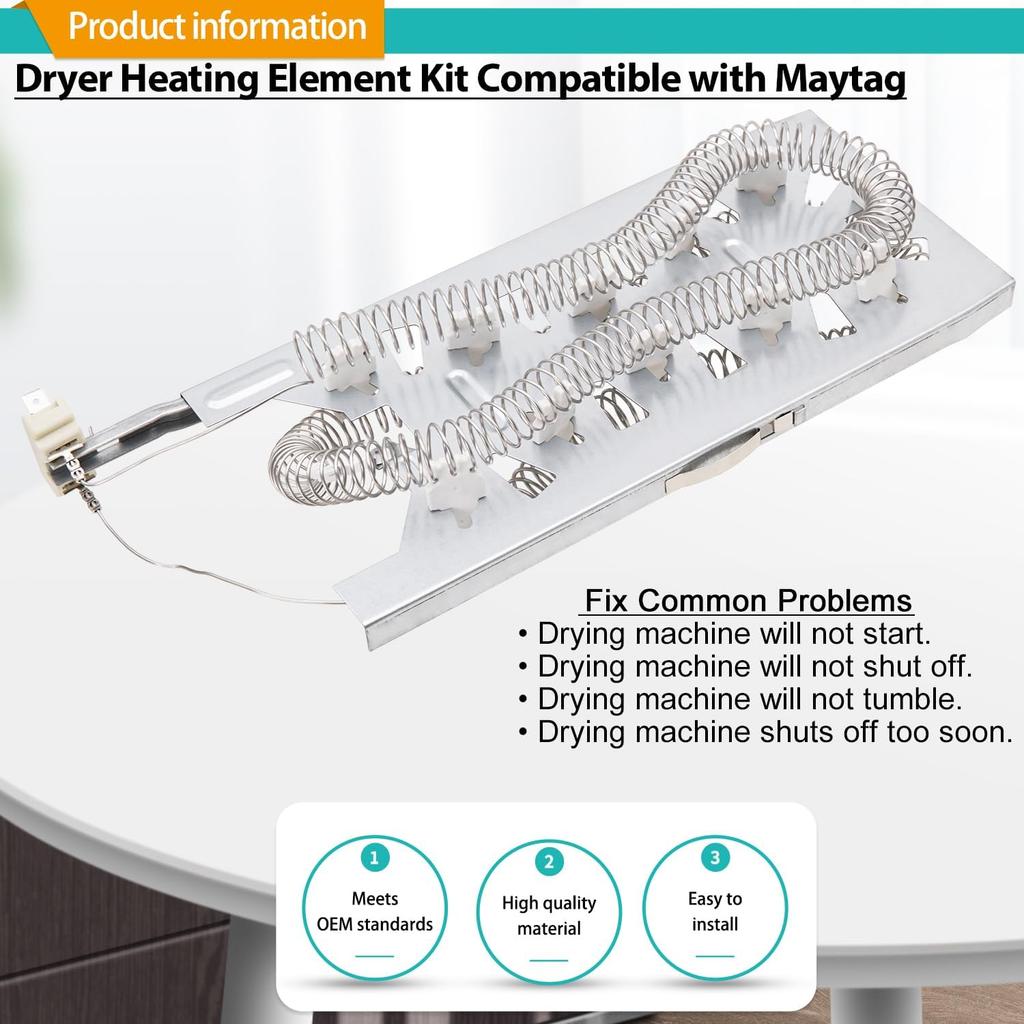 Dryer Heating Element Kit Compatible with Maytag Epic z Bravos MED5630HC1 MED5630HW1 MED5630HW0 MED5630HC2 MED5630HW2 MED5630HC0 MED5500FW2