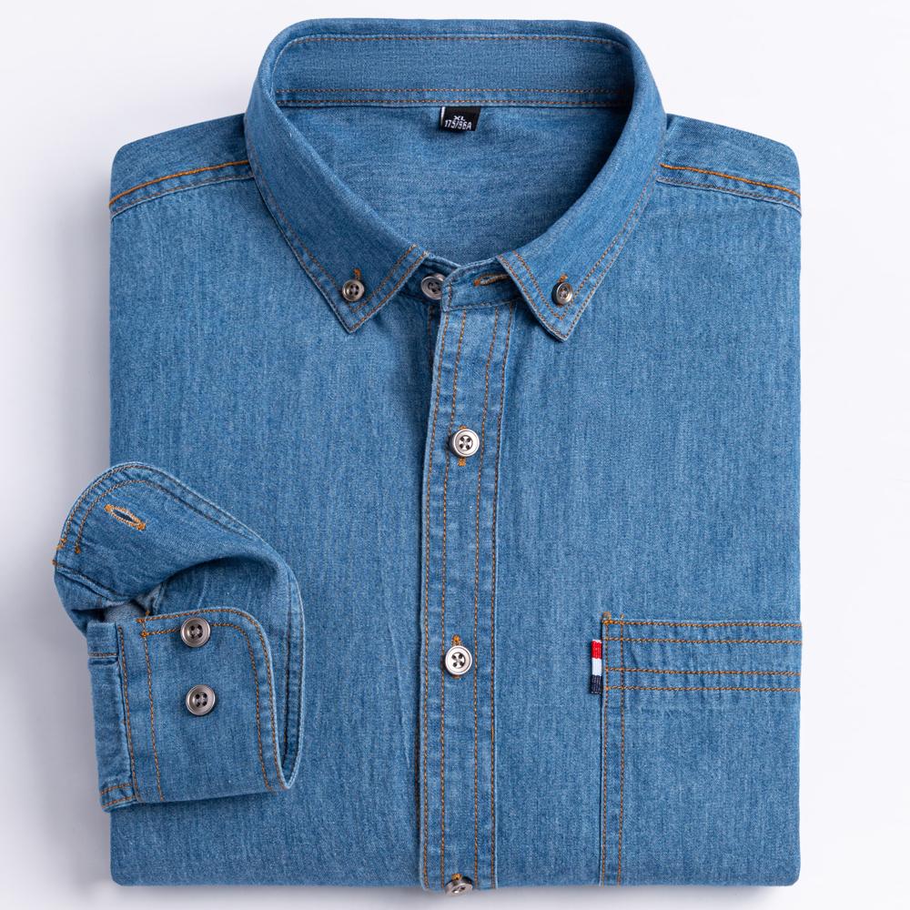 Man 100% Cotton Western Denim Pocket Shirt Long Sleeve Standard-fit Comfort Durability Soft Casual Washed Durability Work Shirts