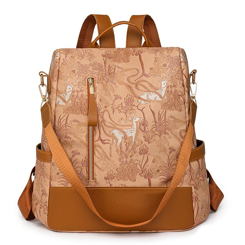 

2024 Women s Retro Trendy Large Capacity Multi-purpose Backpack світло-коричневого кольору