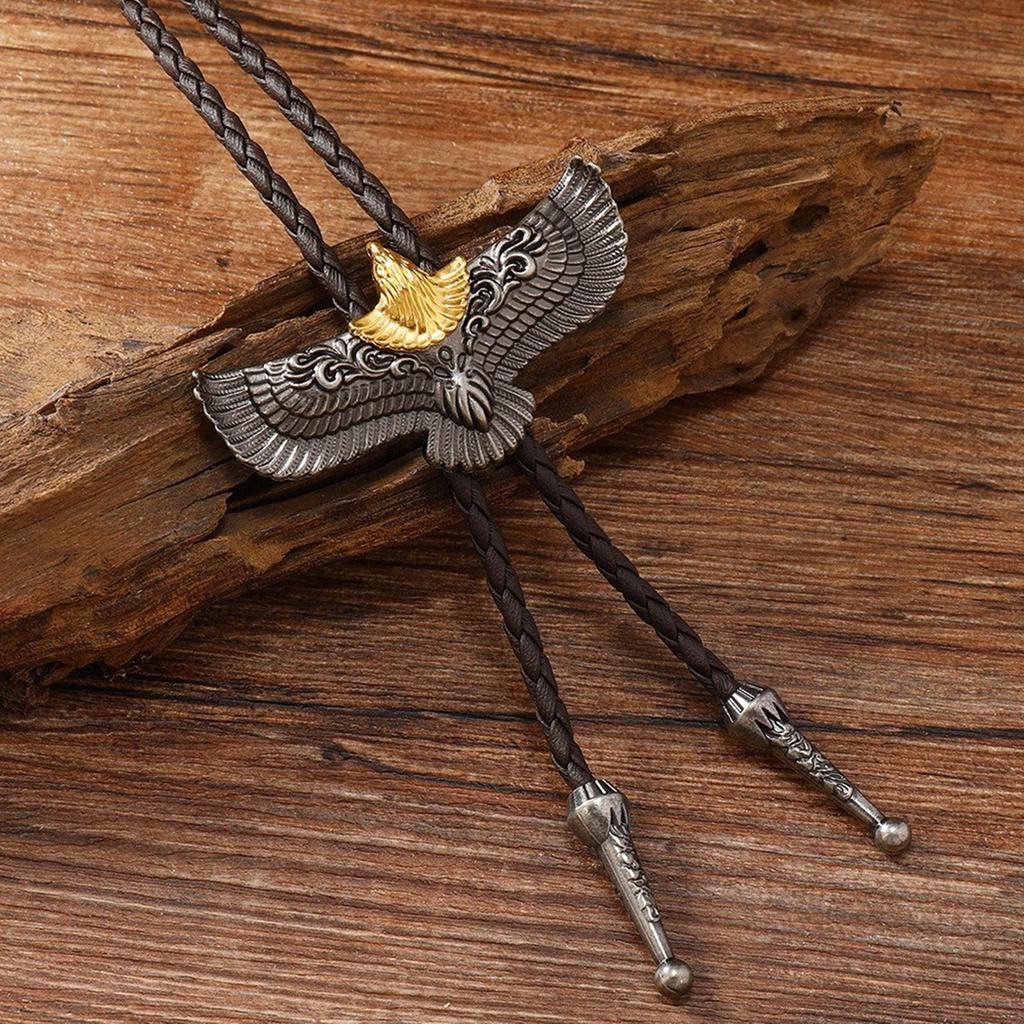 1pc/1pair Bolo Tie for Men Western Masquerade Necktie with Alloy Eagles Buckle Decors Masquerade Costume Accessories