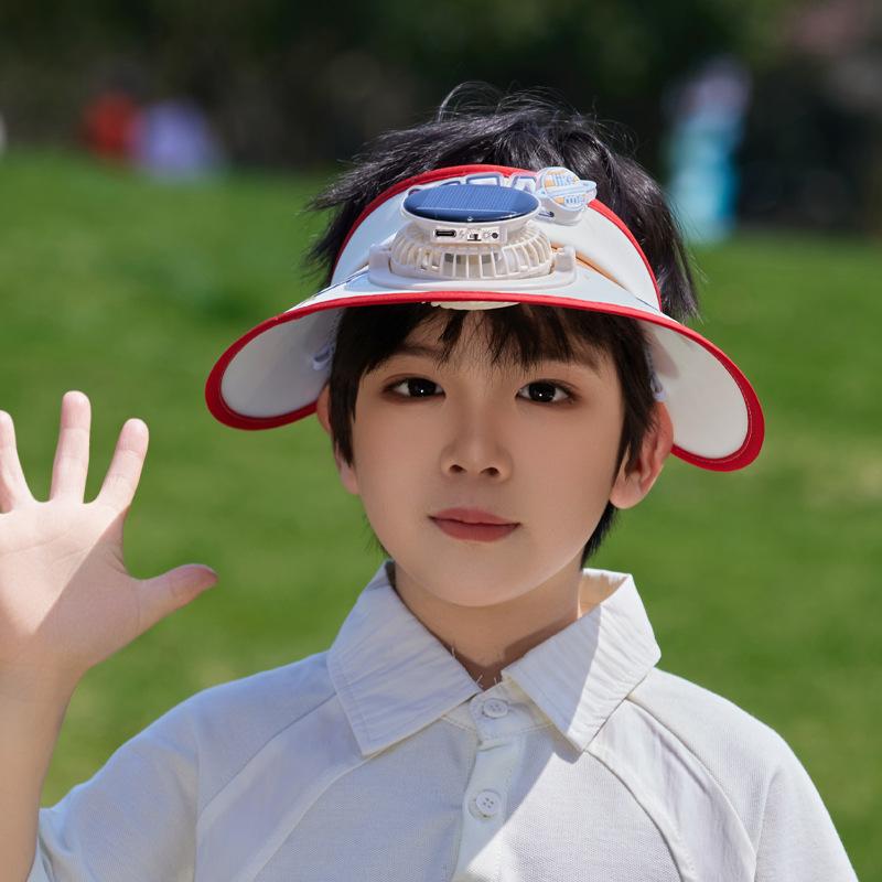 Summer children's hat big eaves solar fan hat outdoor outing shading sun protection hat cartoon cute empty top hat