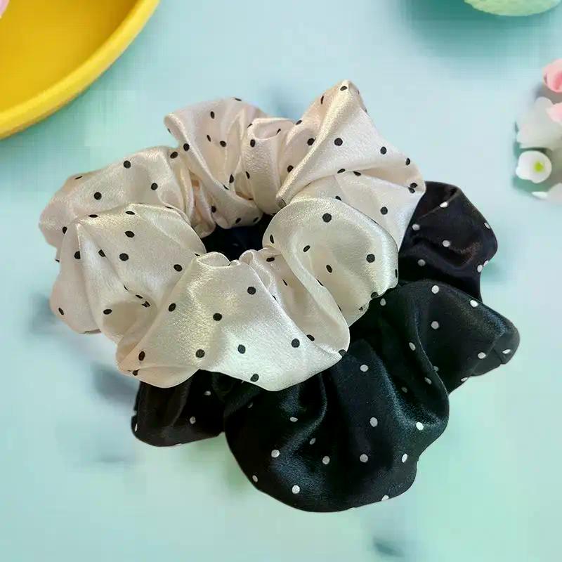 New Polka Dot Black And White Scrunchies Large Hair Bands Female Elegant Hair Rope Ties Ponytail Holder Headwear