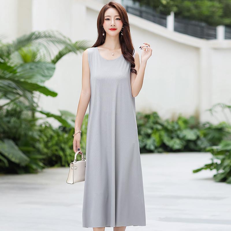 Καλοκαιρινό Αμάνικο Φόρεμα Γυναικείο Elasticity Μονόχρωμο Casual Plus Size Μακρύ Φόρεμα