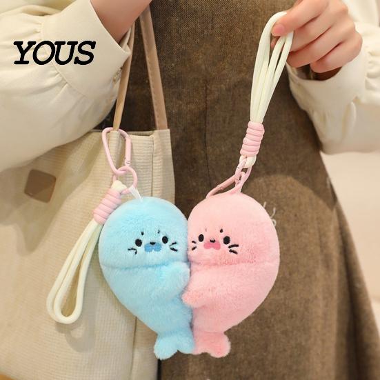 Backpack Accessory for Kids 1 Pair Cute Baby Seal Plush Keychain, Magnetic Heart Fluffy Keyring, Soft Phone Charm Stuffed Animal Fridge Magnet