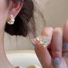 New Elegant Rhinestone Pearl Flower C-shaped Earrings for Women Cute Flower Earring Wedding Party Ear Accessory Y2K Jewelry Gift