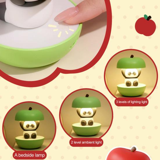Apples Panda Night Light USB Rechargeable LED Bedside Lamp Ambient Light Christmas Festival Cute Mood