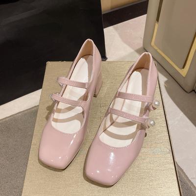 Pink Double Breasted High Heels for Women 2024 Summer New Thick Heeled Square Toe Japanese Gentle French Mary Jane Women's Shoes