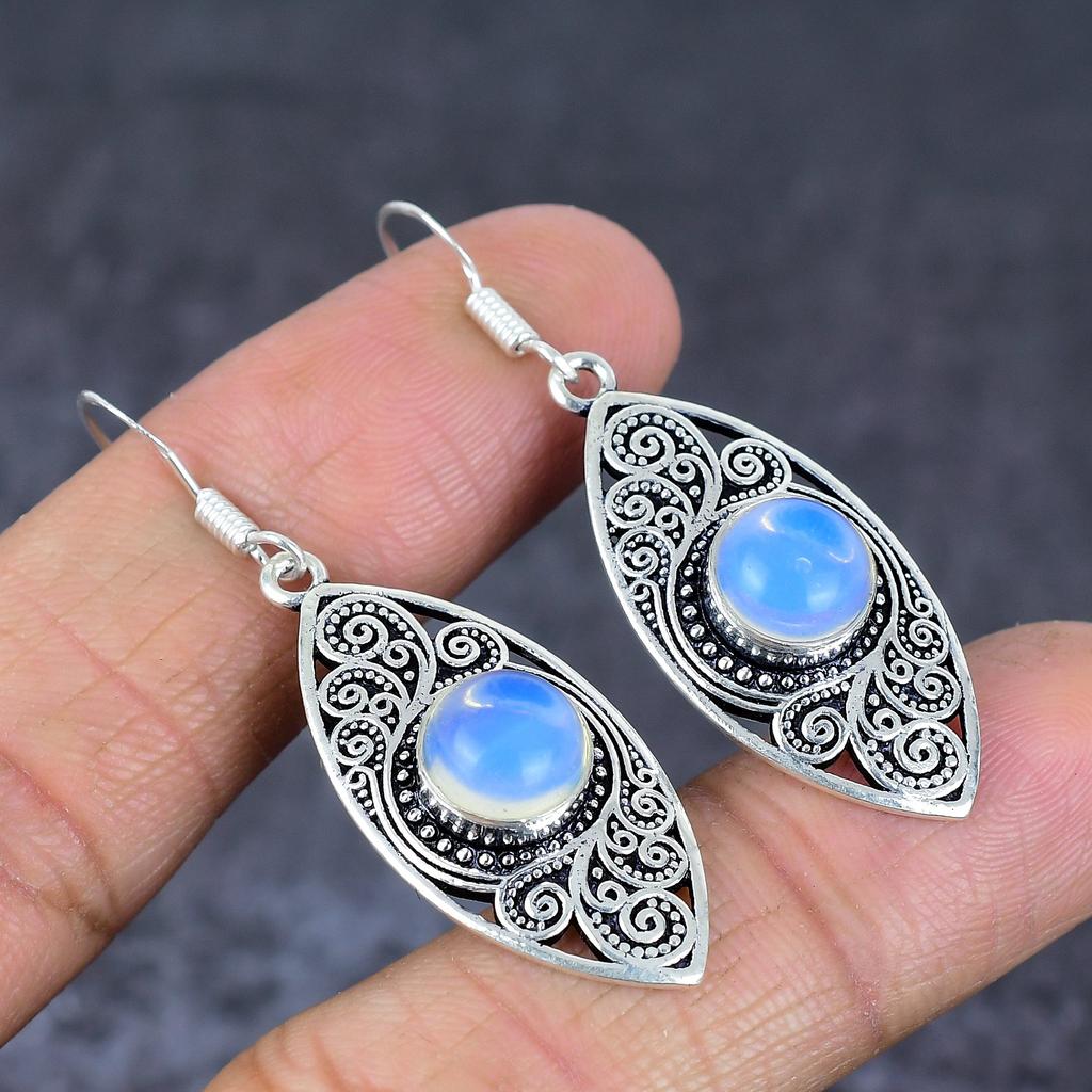 Natural Milky Opal Gemstone 925 Sterling Silver Jewelry Earring 1.97" T8s04