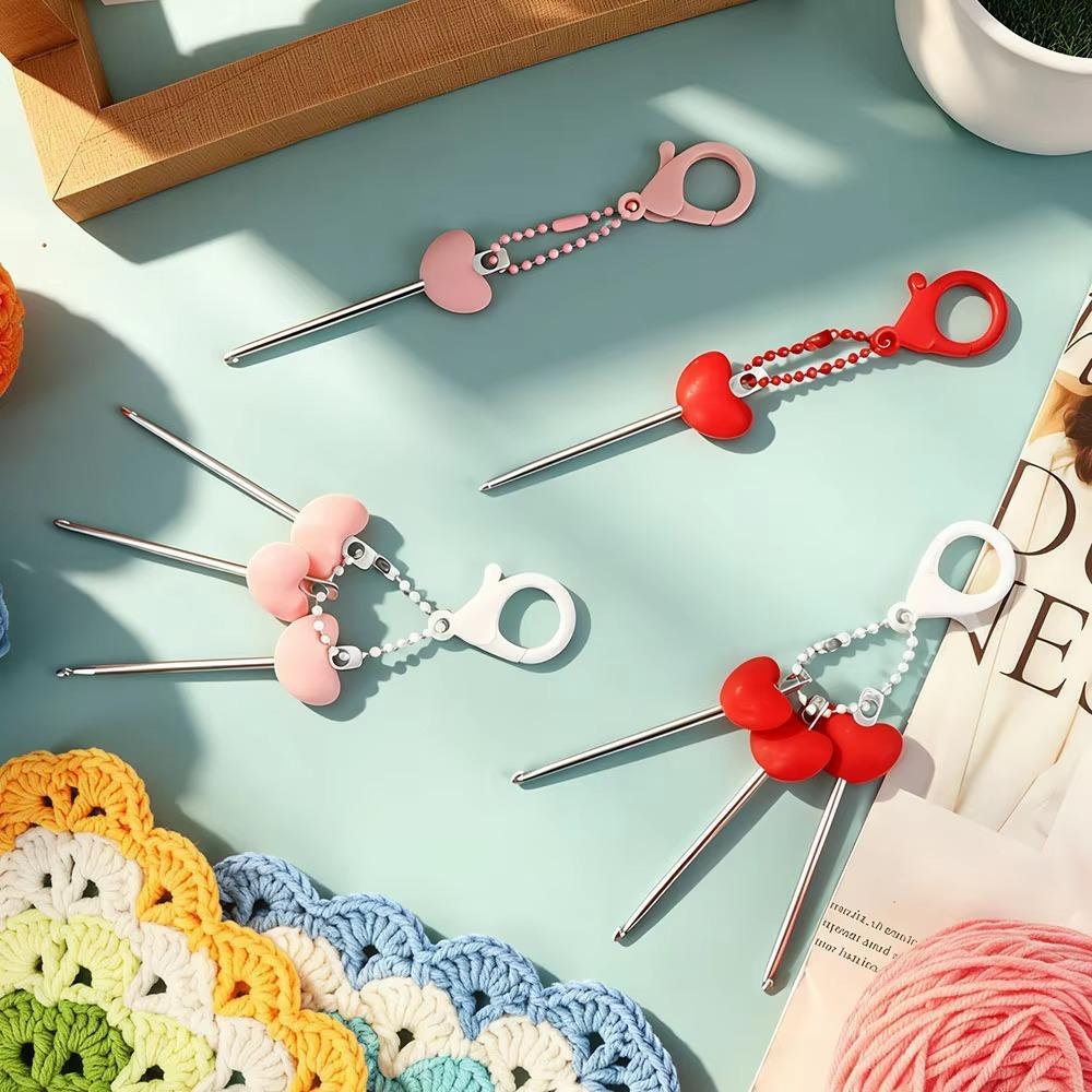 3Pcs/Set Keychain Keyring Crochet Keychain Red Heart Handle Knitting Needles Set DIY Craft
