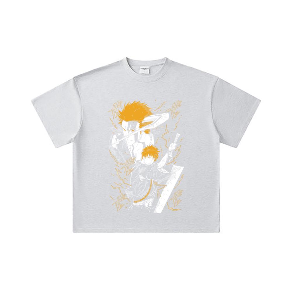 260 GSM Double Yarn 32 Count 100% Cotton Bleach V2 Ichigo Print Unisex Heavy Cotton T Shirt