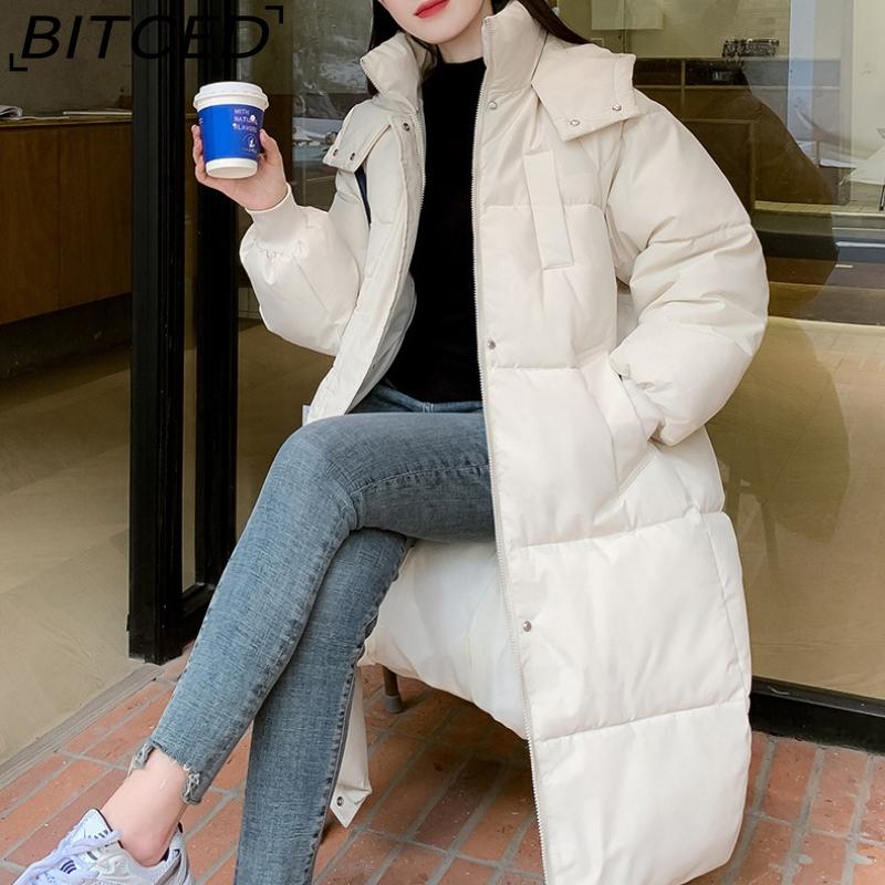 BITCED Long Down Jacket with Quilted Cotton Lining - Women's Loose-Fit Winter Coat - Thickened Cotton-Padded Outerwear