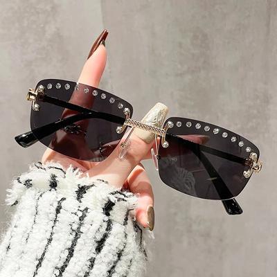 Vintage Rimless Square Diamond Sunglasses Women For Men Sun Glasses Punk Pink Shades Luxury Brand Designer Hip Hop Eyewear UV400