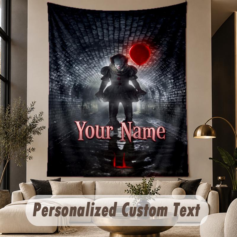 Custom Text Printed Tapestry IT Pennywise Pattern Large Wall Hanging Indoor Room Decor