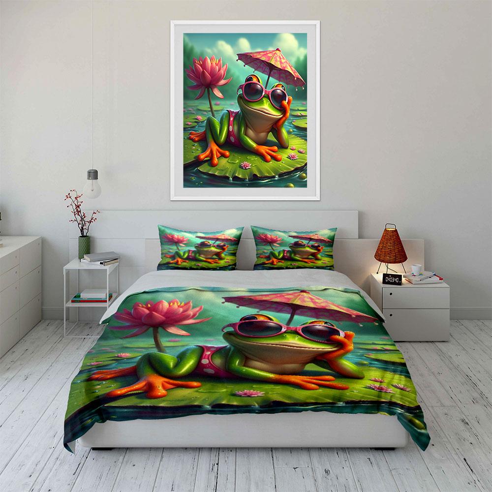 "Chill Frog Paradise Vibes" Bedding Sets Duvet Covers Pillowcases(1* Duvet Cover 2* Pillowcases Without Duvet Insert)