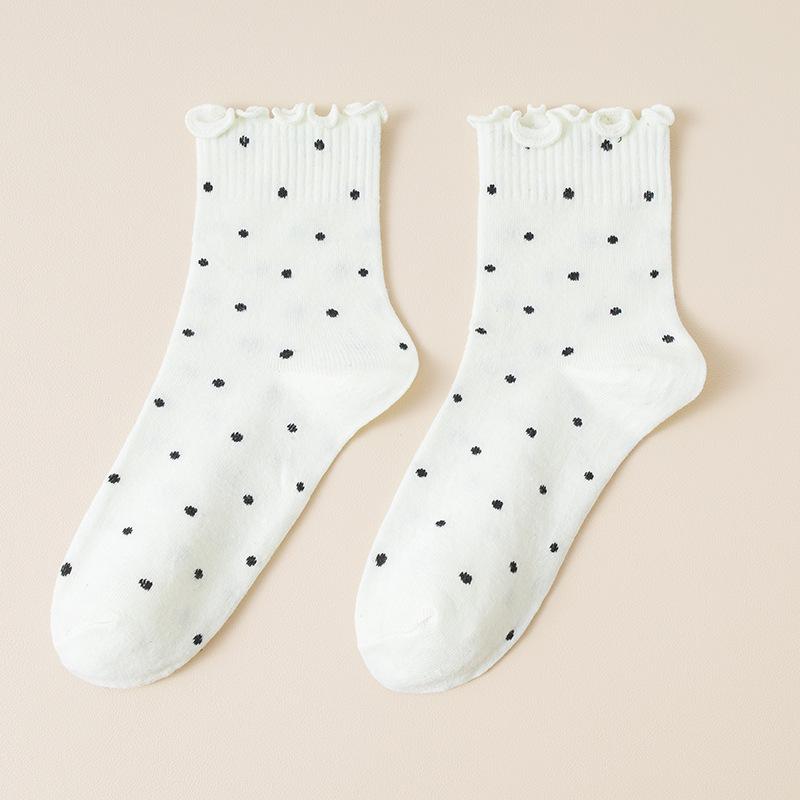 10 Pairs of Female Autumn Lovely Fungus Lace Small Polka Dot Tube Socks