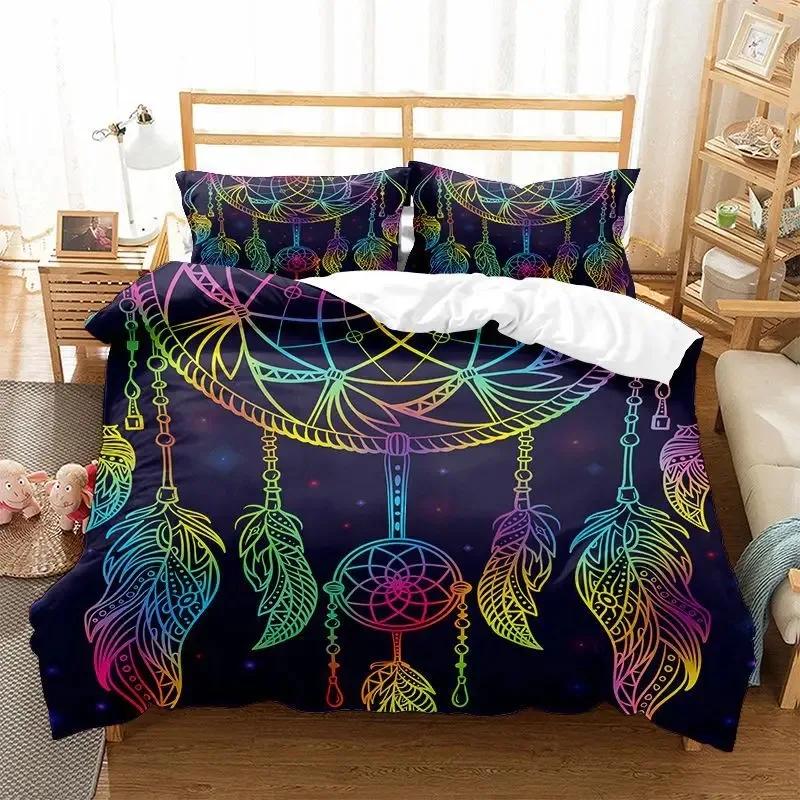 Dreamcatcher Duvet Cover Set Boho Mandala Bedding Set For Girls Adults Purple Dream Catcher Comforter Cover Soft Polyester