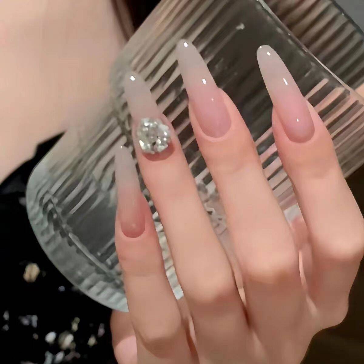 10 long water droplets Zhen Huan manicure handmade nail wear pure desire for gradual change flash diamond fake nail piece manicure explosion bagged xs