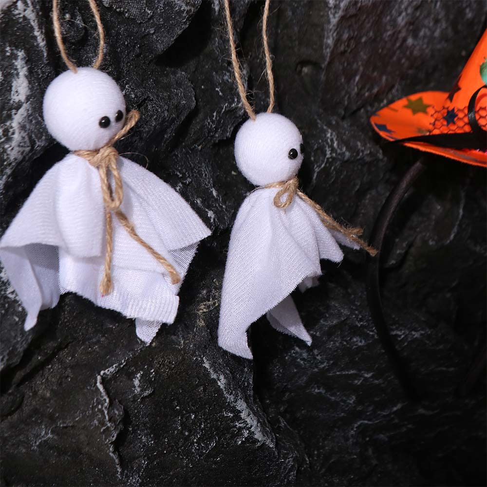 6Pcs White Ghosts Halloween Cloth Ghosts 3 Inch Hanging Ghost Pendant Yard Tree Decor