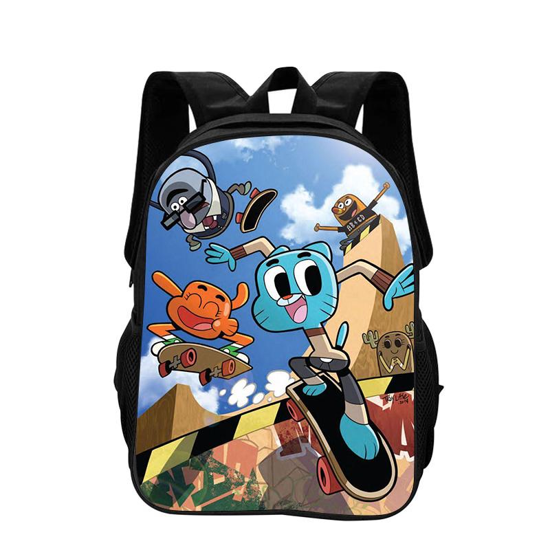 De Geweldige Wereld van Gumball Rugzak Lichtgewicht Cartoon Anime Bedrukt Student Jongens en Meisjes Nieuwe Rugzak black