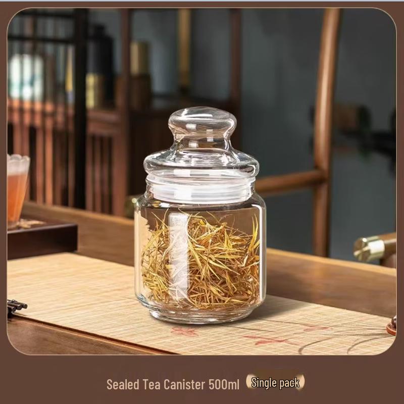 Transparent Glass Tea Storage Jar with Lid