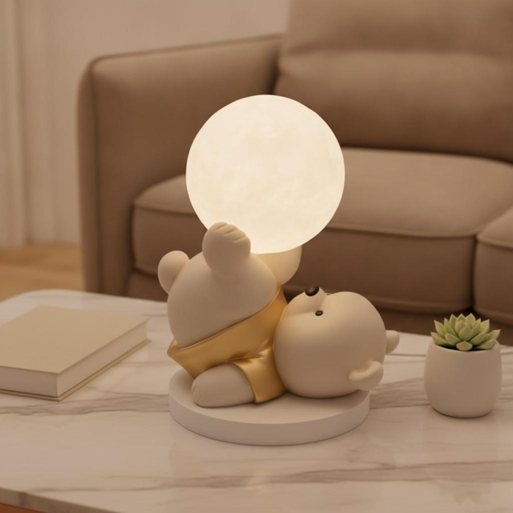 Bear Night Light Tabletop Ornament with Lamp Matte for Nursery, Desk