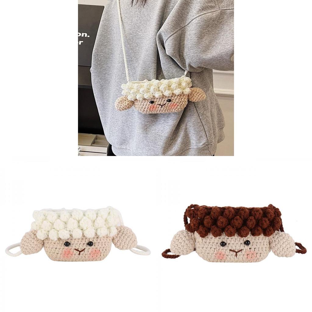 Knitted Sheep Mini Bag For Kids With Snap Closure And Cell Phone Pocket For Daily Use