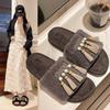 Fashion Fashion Designer Tassel Slippers Women's Luxury Fur Shoes 2025 Summer New Retro Women Open Toe Flat Slides