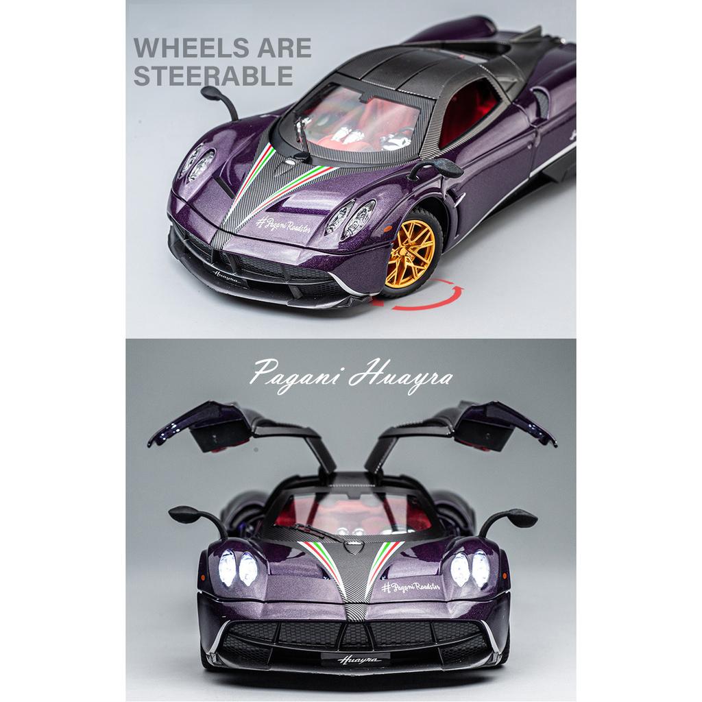 1/24 Scale Huayra Diecast Car Model Toy, Pull Back Toy Vehicle with Sound and Light for Kids Toddler Boys Girls Gift Collection