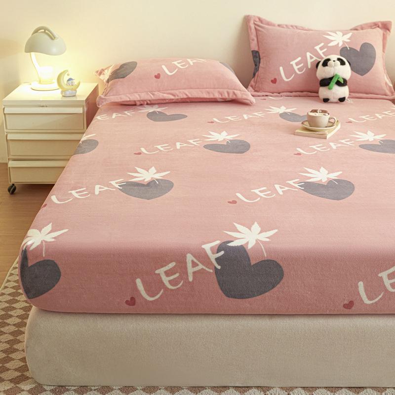 New Type A Milk Velvet Fitted Sheet, Thickened and Warm Gold Mink Velvet Mattress Cover, All-inclusive