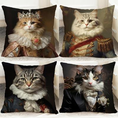 Renaissance Royal Cat Funny Cushion Cover Comfortable Reversible Pillow Cover Ideal for Car Sofa Bedroom & Beyond