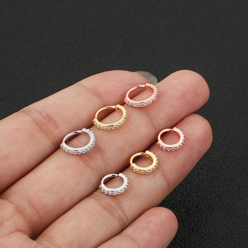 Trendy European-American Piercing Jewelry: Zircon-Copper Nose Rings, Earrings & Cartilage Studs