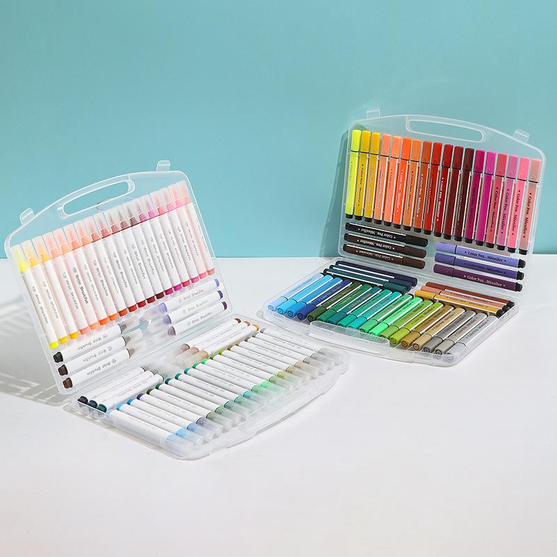 Washable Children's Triangle Grip Watercolor Pens Set - Large Capacity Soft Tip Brushes for Painting