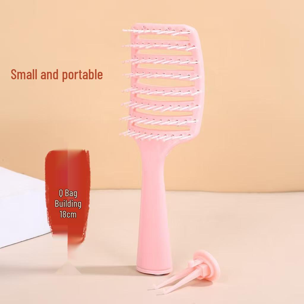 Compact Fluffy Massage Comb with Cleaning Claw - Long Handle for Hair Styling and Care