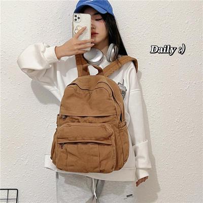 Solid Color Retro Backpack - Large Capacity, Casual Mori Girl Style for College Students and Fashionable Women