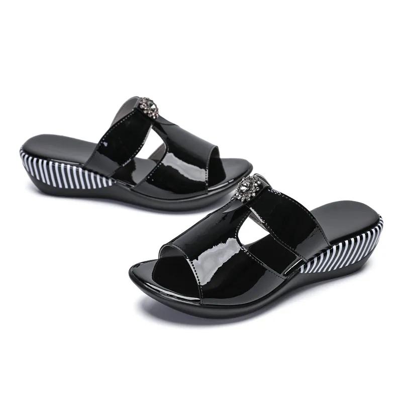 Fashion GKTINOO Women Slipper's 2024 Ladies Summer Slippers Shoes Women Wedges Genuine Leather Fashion Summer Shoes For Mom Flip Flops