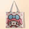 Large Capacity Women's Canvas Tote - Handheld & Shoulder Bag, Cartoon Embroidery Fashion, Perfect for Shopping or Student Use.
