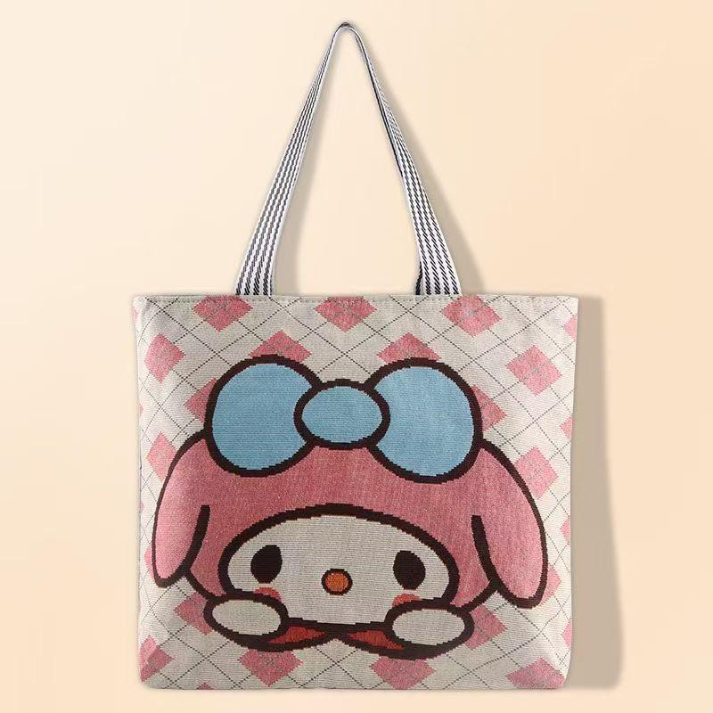 Large Capacity Women's Canvas Tote - Handheld & Shoulder Bag, Cartoon Embroidery Fashion, Perfect for Shopping or Student Use.