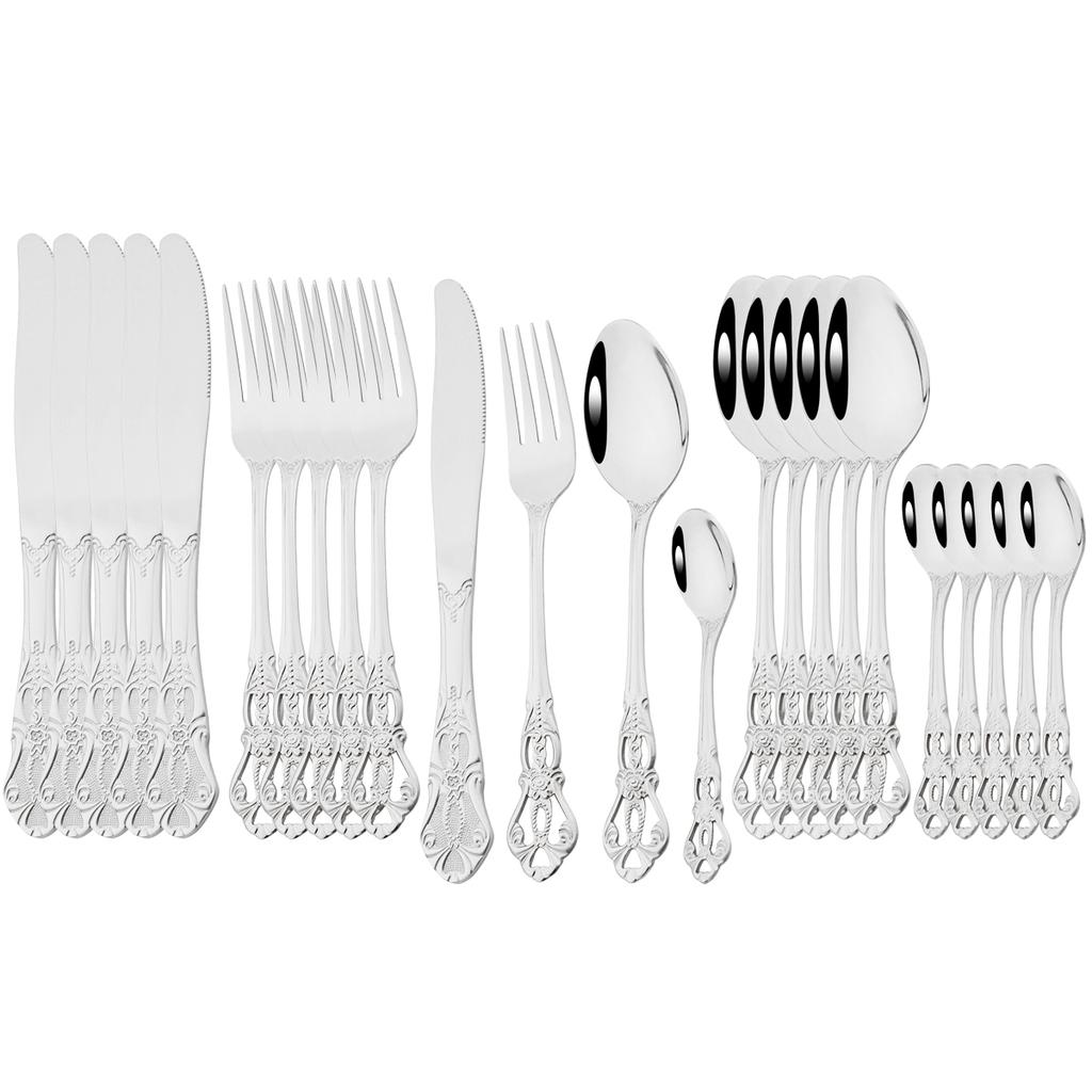24Pcs Messer Gabel Kaffee Löffel Besteck Set Mehrfarbige Geschirr Set Edelstahl Besteck Geschirr Westlichen Küche Zubehör