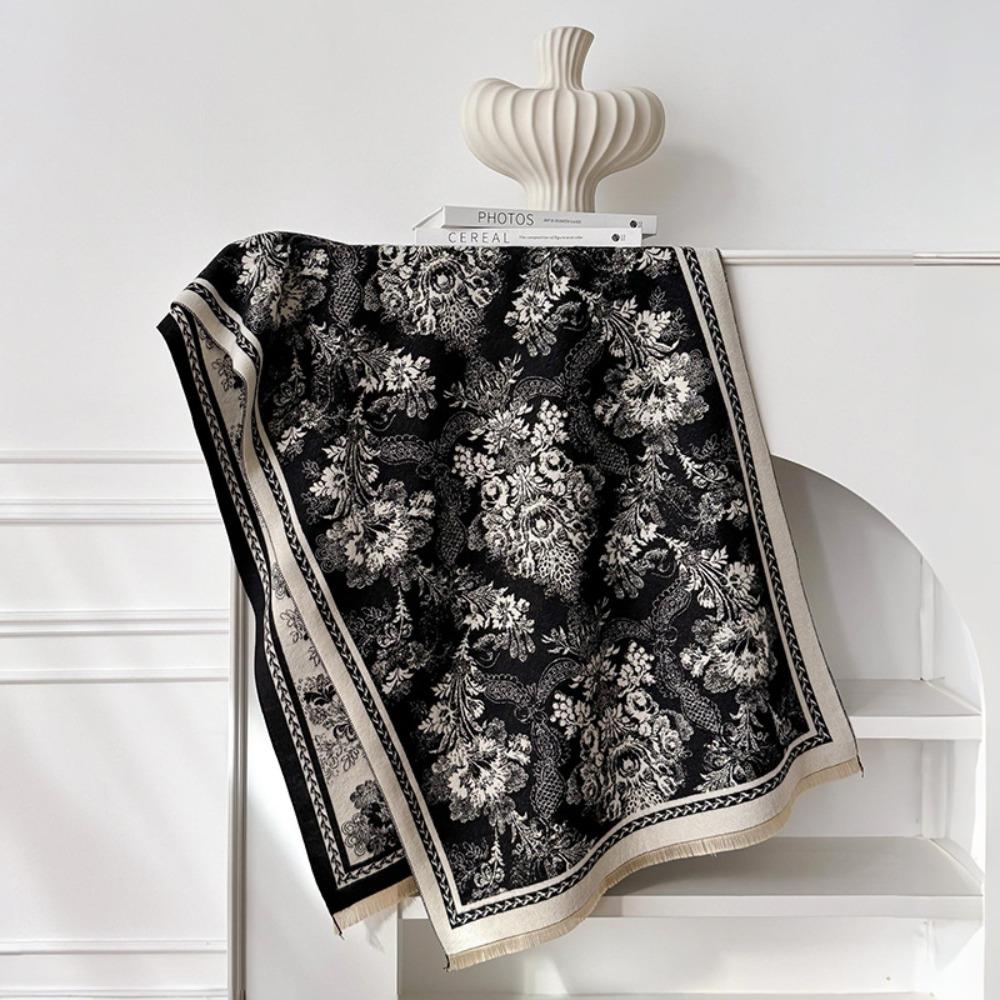 Two-Sided Jacquard Scarf Windproof Winter Scarf Cozy Pashmina Shawl  for Autumn Winter