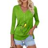 Women's Casual Fashion Sexy Comfortable Christmas Print V-Neck Button Three-quarter Sleeve Top
