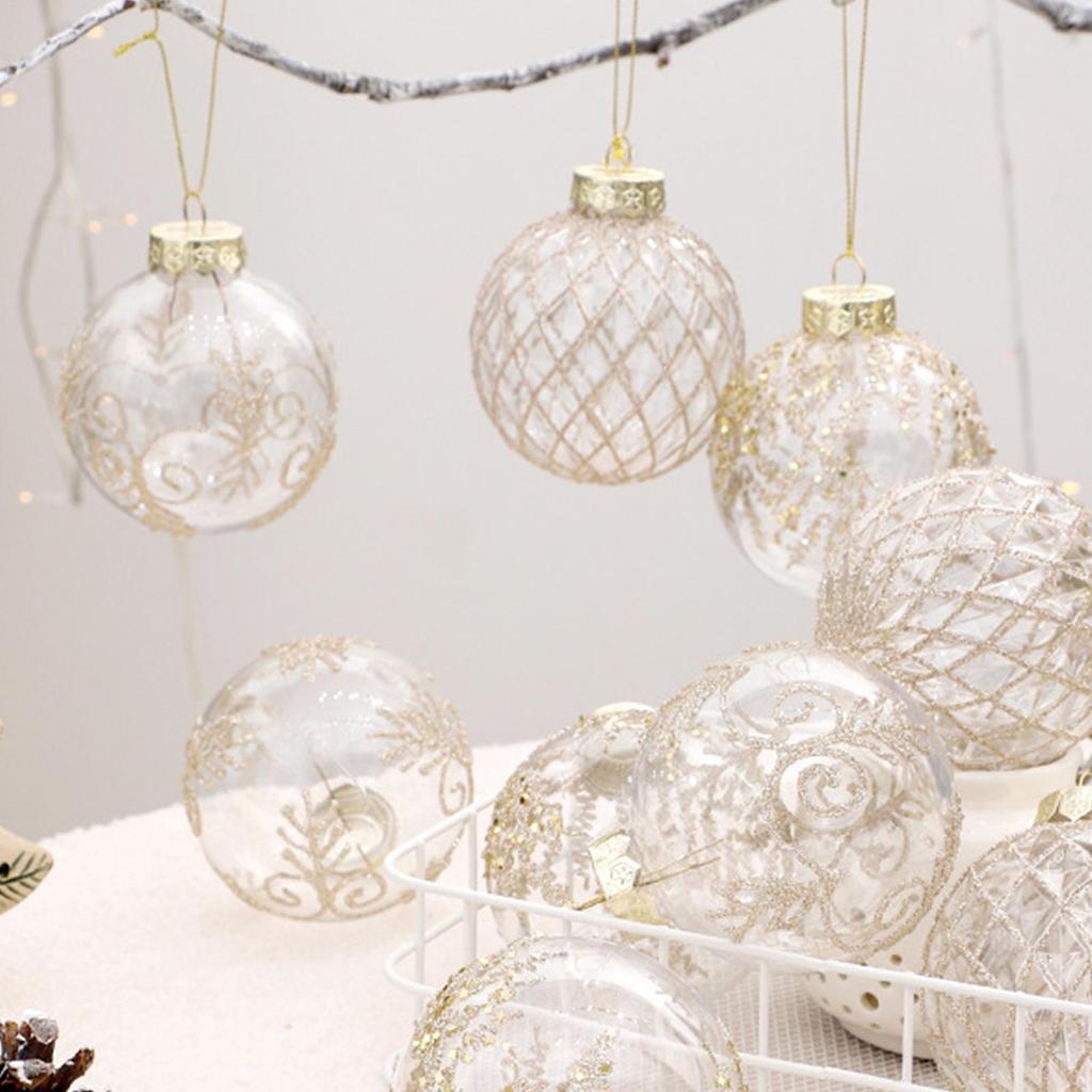 Palline di Natale Infrangibili 9 Pezzi Decorazioni per Albero di Natale 8 cm Globo Trasparente Dipinto Decorazioni in PET per Festa