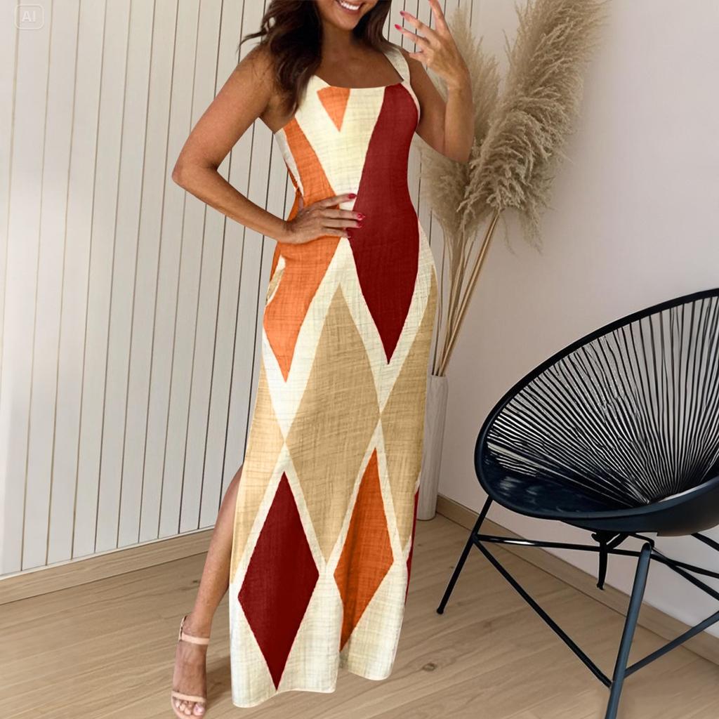 Women's Elastic Printed Long Skirt Versatile Retro Dress