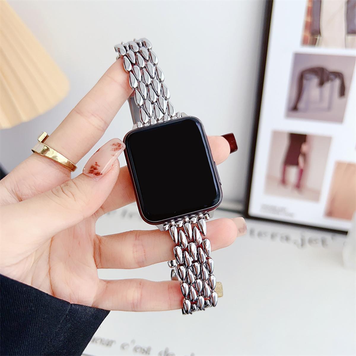 

Металл каплевидной формы (Apple, умные часы) ремень: Подходит для Apple Watch 1-8 поколений Apple Smart Watch 42/44/454/49 серебряный