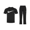 Loose Breathable Round Neck Short Sleeve Long Pants Casual Sports Suit Men Suit Black DC5095-010+FB7491-010