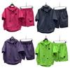 2Pcs/Set Men Summer Outfit Hooded Drawstring Short Sleeve Tops Elastic Waist Pockets