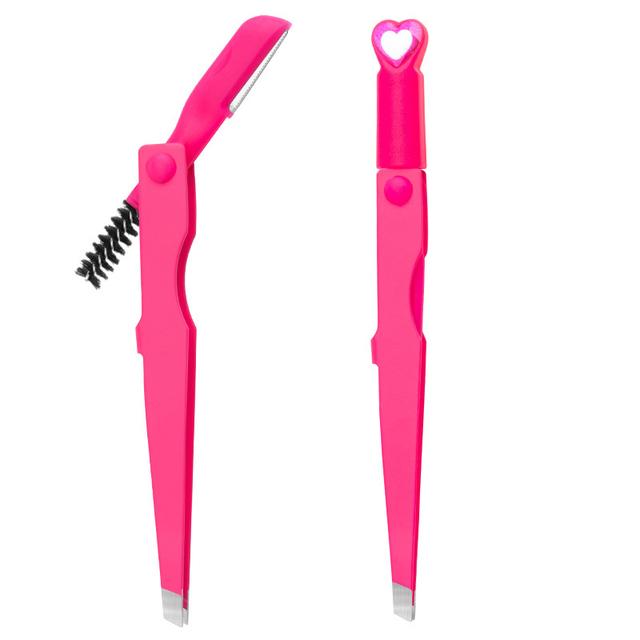 3 In 1 Eyebrow Clip Eyebrow Trimmering with Brush Multifunctional Stainless Steel Colorful Eyelash Tweezers Beauty Makeup Tools