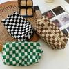 Knit Check Pouch B Cosmetic Mini Sanitary Napkin Square Zipper Cotton